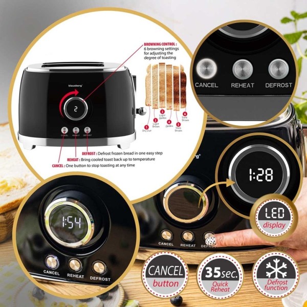 Тостер KLAUSBERG KB-9025 RETRO на 2 скибочки зі світлодіодним дисплеєм