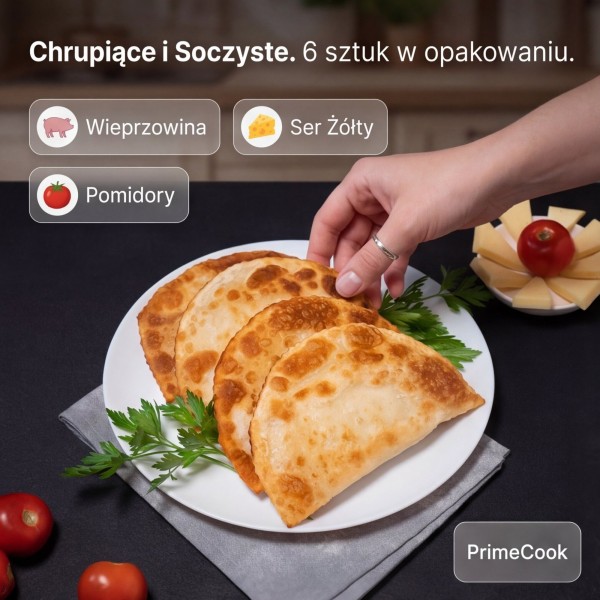 Czebureki z wieprzowiną, serem i pomidorami 600g