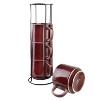 Набір з 4 чашок EVIE BURGUNDY на підставці 4x370 мл