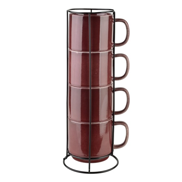 Набір з 4 чашок EVIE BURGUNDY на підставці 4x370 мл